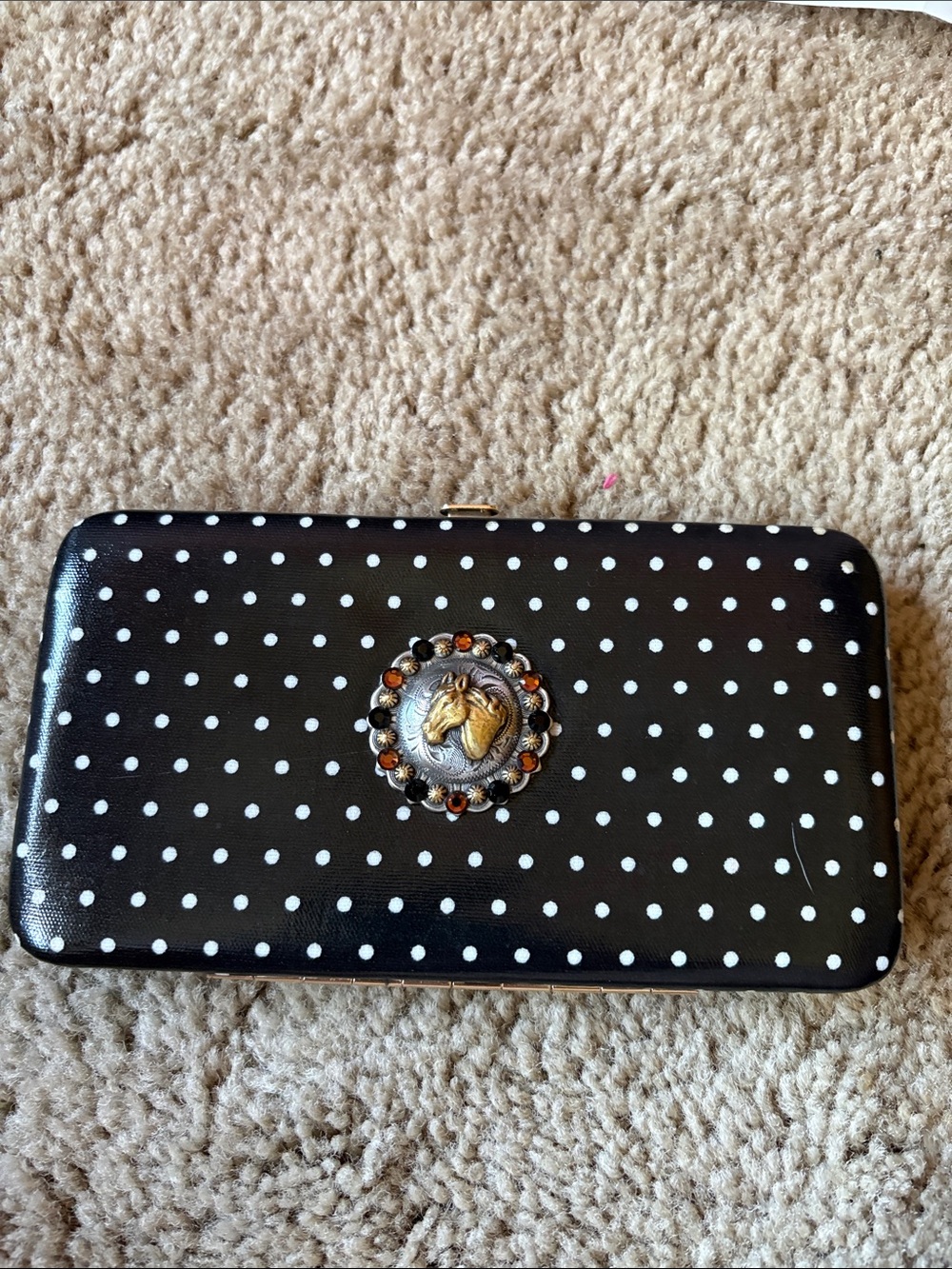 Black Polka Dot Wallet with Horse Medallion Accent